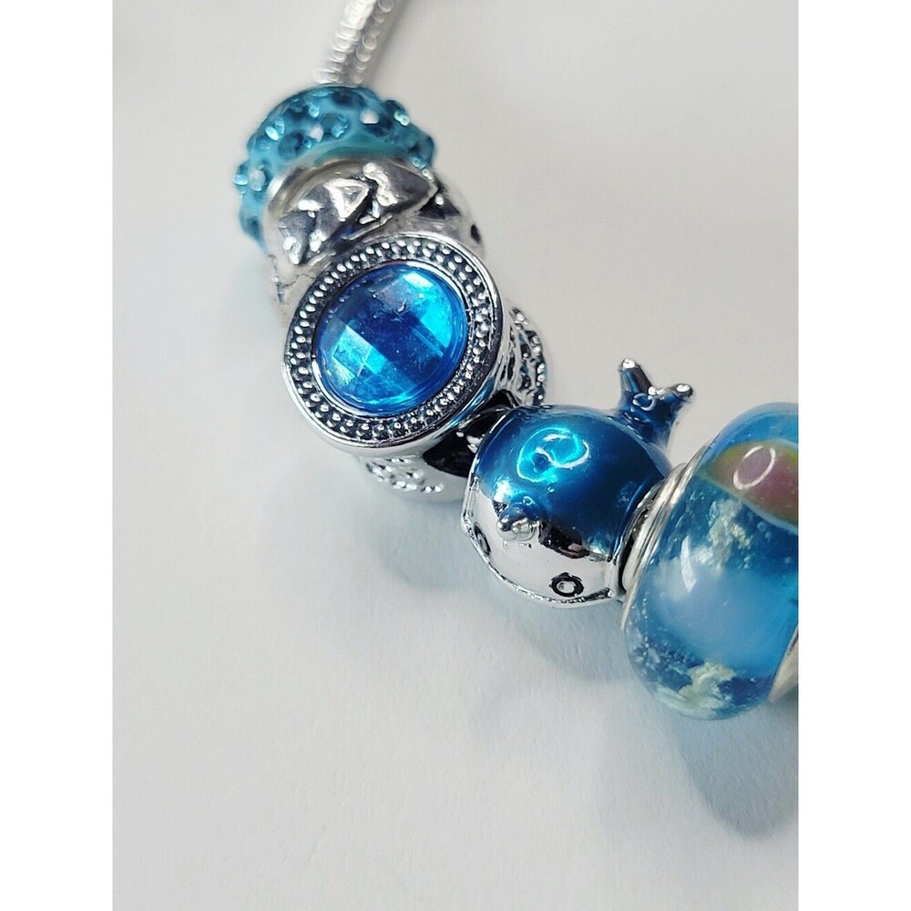 NWT S925 Pandora Style Charm Bracelet Nautilus Shell, Aqua Blue Ocean Charms - Picture 7 of 9